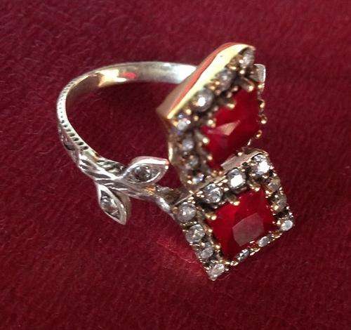 **Lovely  ** Solid 925 Sterling Silver Petite Cr.  Imported Red Ruby Ring