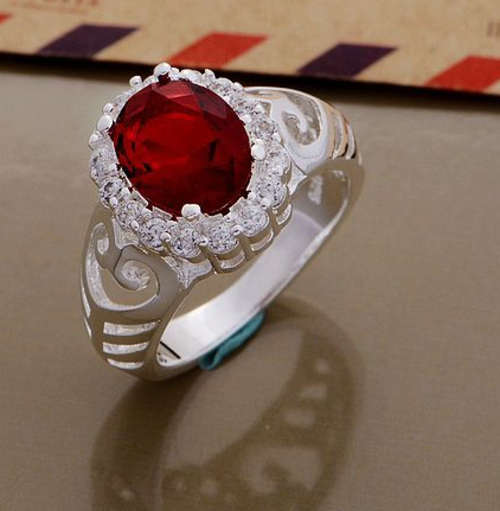 -- Size 8 -- Simulated Garnet & White Diamond Ring