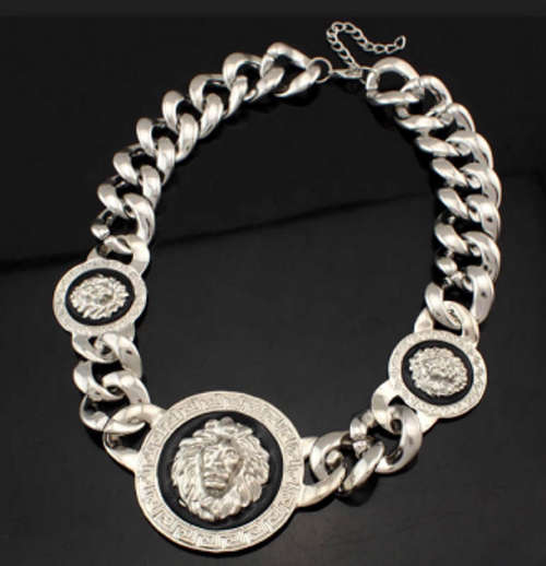 Silver Chunky Acrylic Lion Head Choker statement Jewelry