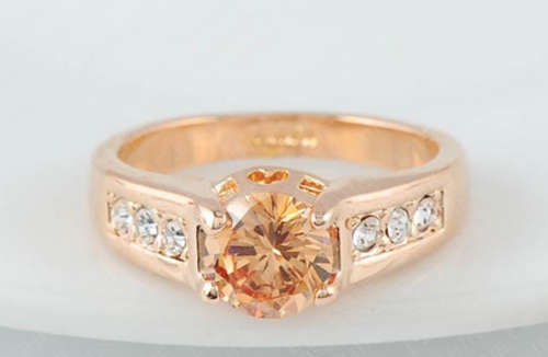 Classic Citrine Set in (4.1gr.) 18ct Rolled Gold Ring with White Diamonds -- Size 8.5 --