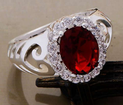 Imported (5.2gr) Ruby Red Detailed  Manike Gemstone  Ring with 925 Marking *Size 8*