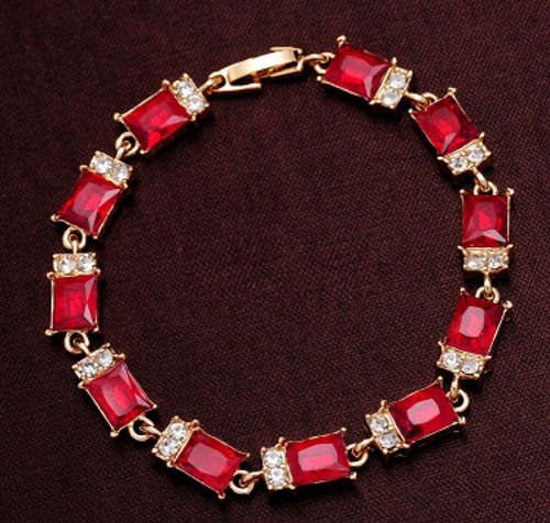 14K  Yellow Rolled Gold Garnet & Diamond Gemstones Tennis Bracelet