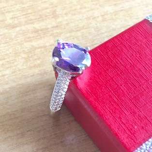 Purple Sapphire Oval Shape Simulated Gemstone in 925 Sterling Silver (Size 7)Petite Filled Ring