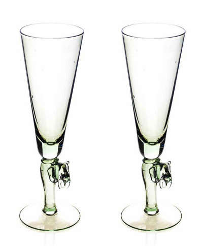 NGWENYA GLASS Champagne Flutes Elephant Stem - Set of 2 - Handmade