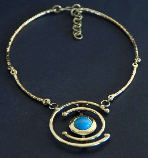 STUNNING TURQUOISE GEMSTONE BRASS NECKLACE