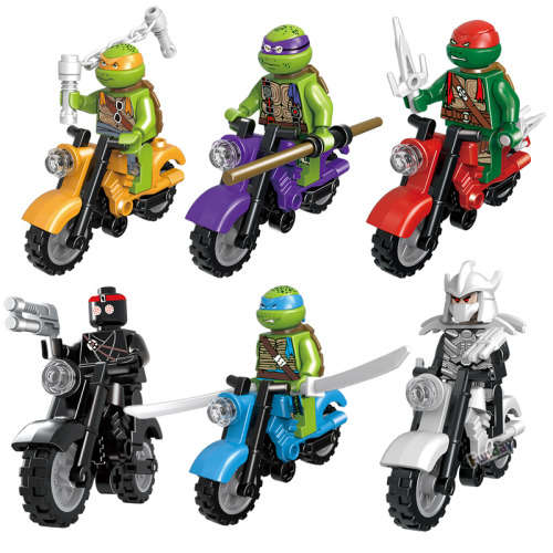Teenage Mutant Ninja Turtles minifigures on bikes - set of 6