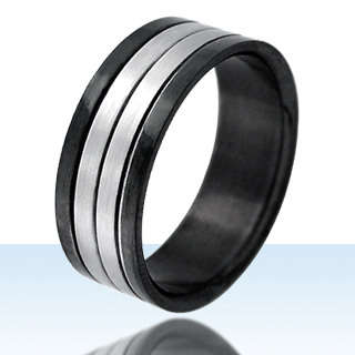 Black & Silver Stainless Steel Ring - Size 10,11,12,13