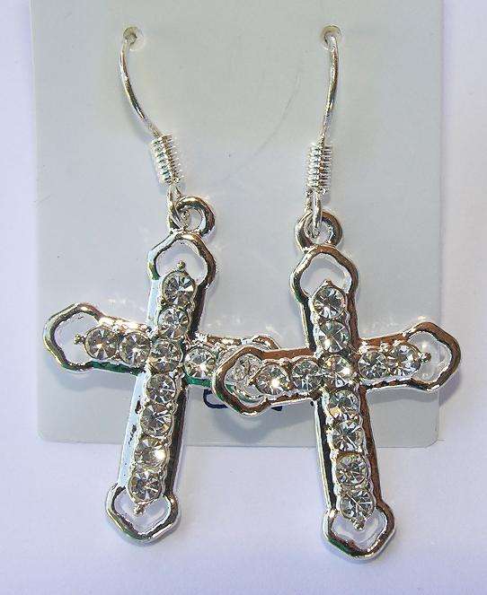 Beautiful Gold Plated CZ Cross Dangle Earrings