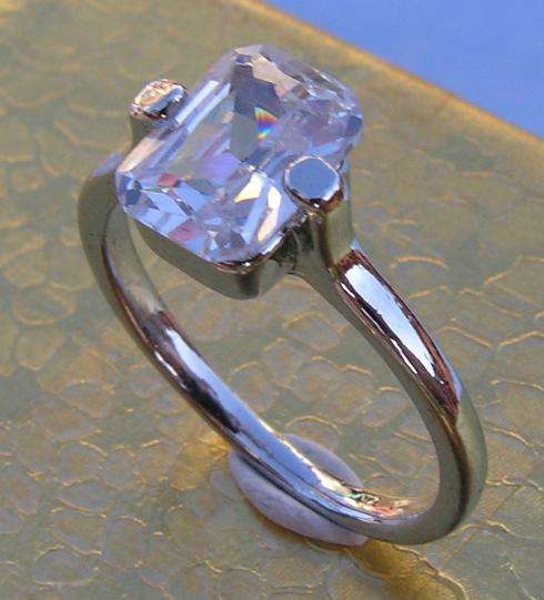 Beautiful Rectangle cut 18KGP Solitaire Ring