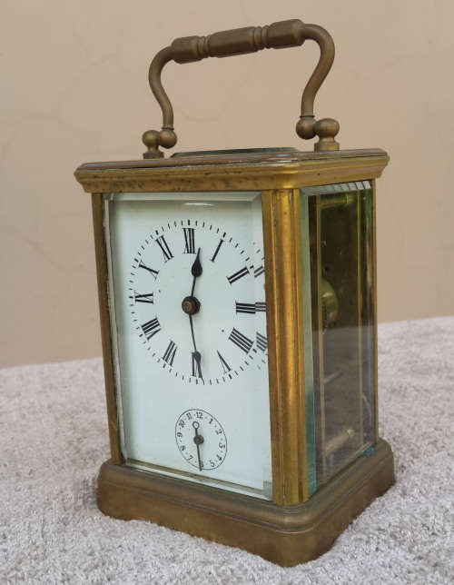 Stunning Brass and Beveled Glass Carriage Clock