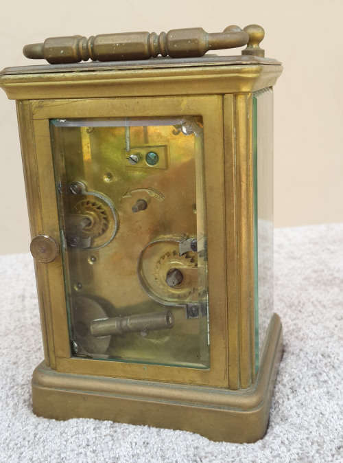 Stunning Brass and Beveled Glass Carriage Clock
