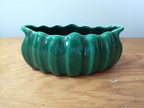 Vintage green Lucia Ware oval shaped vase/bowl 3301, South African porcelain