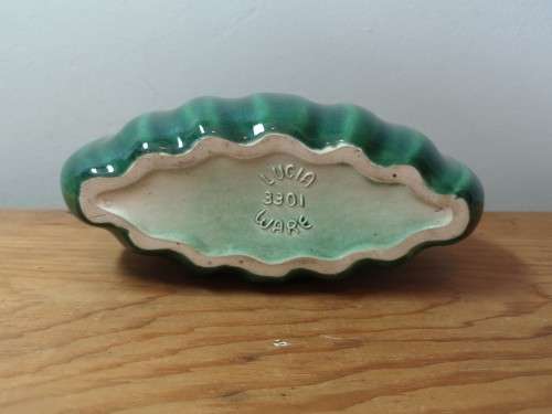 Vintage green Lucia Ware oval shaped vase/bowl 3301, South African porcelain