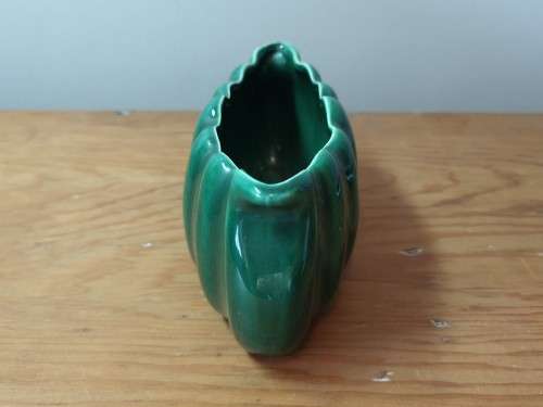 Vintage green Lucia Ware oval shaped vase/bowl 3301, South African porcelain