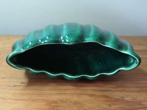 Vintage green Lucia Ware oval shaped vase/bowl 3301, South African porcelain