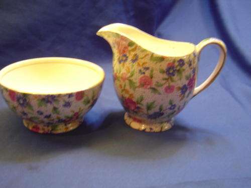 Royal Winton Grimwades old cottage chintz pattern sugar bowl and milk jug