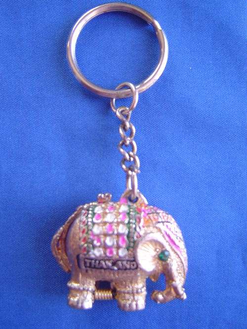 Gold Elephant with Green Eyes Key Ring