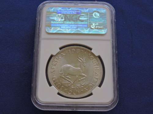 1961 South Africa 5 Shillings Silver Crown Coin PF 65