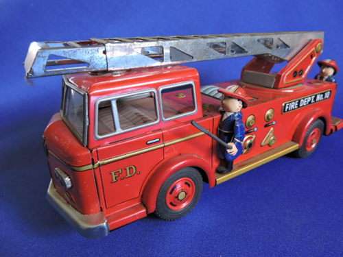 Vintage Japanese Tin Plate FIRE ENGINE with bump and go working motor. #REDUCED TO SELL#