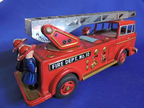 Vintage Japanese Tin Plate FIRE ENGINE with bump and go working motor. #REDUCED TO SELL#