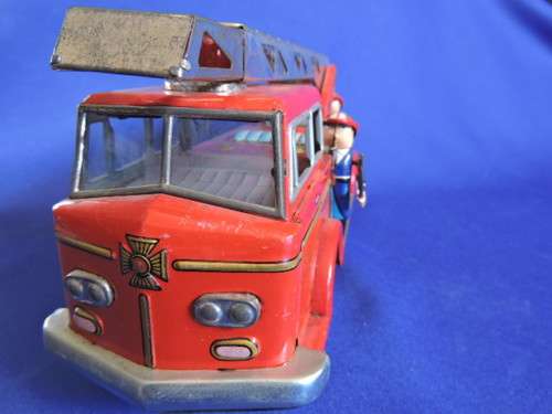 Vintage Japanese Tin Plate FIRE ENGINE with bump and go working motor. #REDUCED TO SELL#