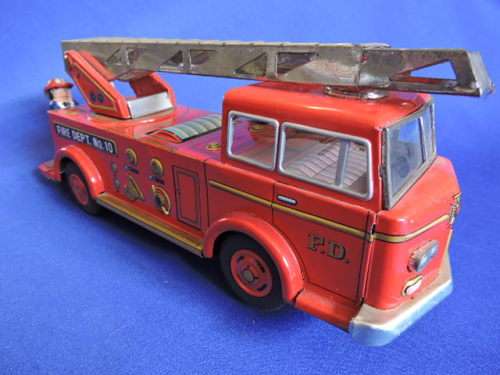 Vintage Japanese Tin Plate FIRE ENGINE with bump and go working motor. #REDUCED TO SELL#
