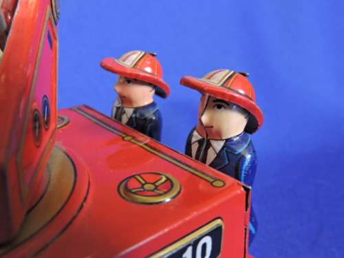 Vintage Japanese Tin Plate FIRE ENGINE with bump and go working motor. #REDUCED TO SELL#