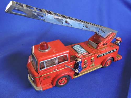 Vintage Japanese Tin Plate FIRE ENGINE with bump and go working motor. #REDUCED TO SELL#