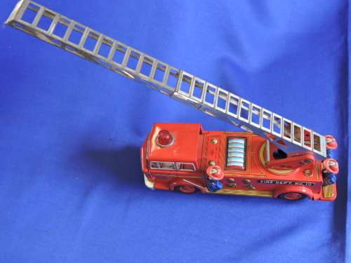 Vintage Japanese Tin Plate FIRE ENGINE with bump and go working motor. #REDUCED TO SELL#