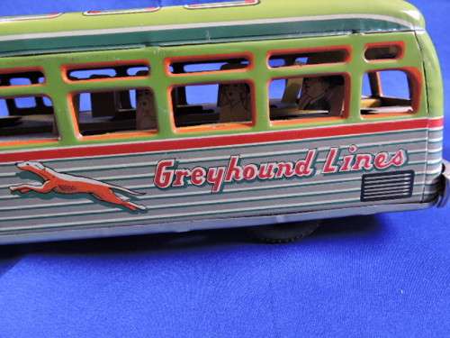 Vintage 1950`S JAPAN MARUSAN SAN GREYHOUND LINES RED RIBBON WORLD BUS TIN PLATE FRICTION TOY