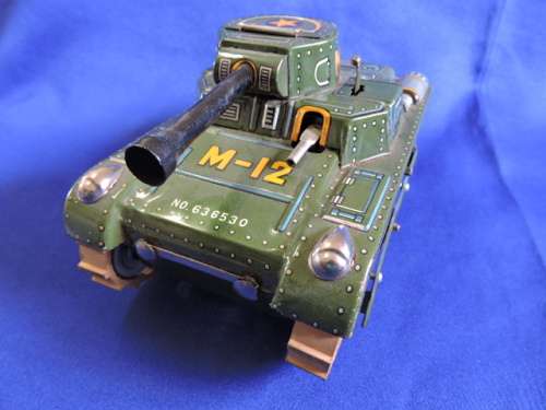 Vintage Japanese Tin Plate Toy Military M12 Tank Wind up and working #REDUCED TO SELL#