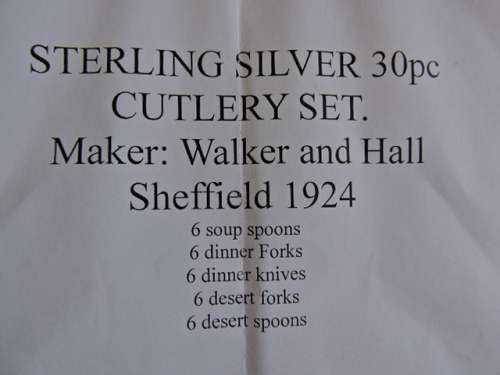Sterling Silver 30pc Cutlery Set Hallmarked Top quality Walker and Hall