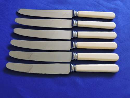 Vintage Bone Handle Set 6 Dinner Knives Boxed