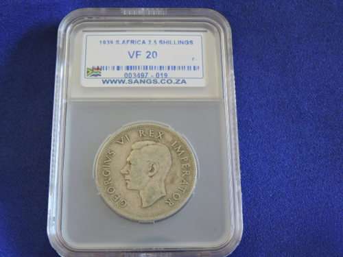 1939  2 1/2 Shilling Half crown Silver graded coin  slabbed