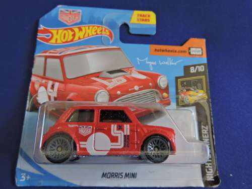 Hot Wheels MORRIS MINI Nightburnerz 8/10 Red Short Card # MINI MANIA # ..# HW BLOW OUT SALE #.