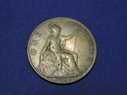 1917 British 1 Penny 1d  # Crazy Bargain Coin #