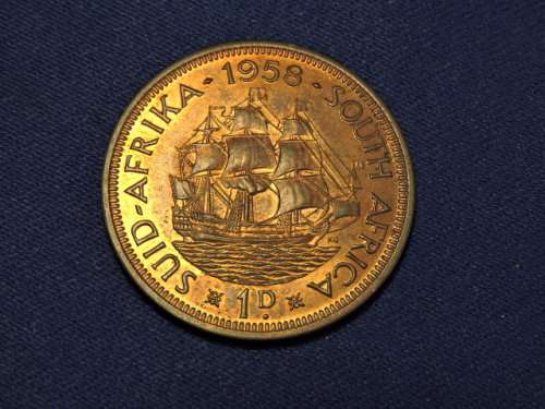 1958 South Africa 1 Penny 1d  # Crazy Bargain Coin #