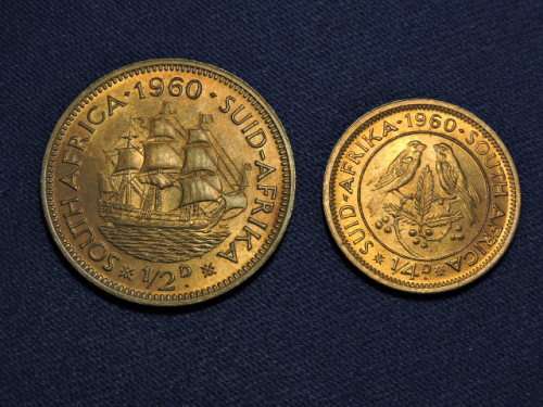 1960 South Africa Suid Afrika Quarter Penny (Farthing) and Half Penny 1/2d  # Crazy Bargain Coin #