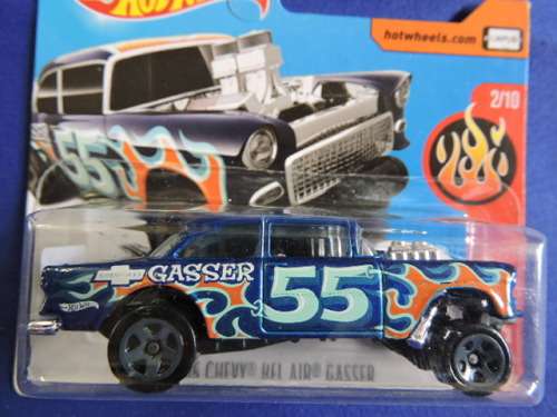 Hot Wheels 55 Chevy Chevrolet BEL AIR Gasser ( Blue orange flames #55 )  # BLOW OUT CHEVY SALE #