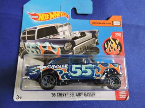 Hot Wheels 55 Chevy Chevrolet BEL AIR Gasser ( Blue orange flames #55 )  # BLOW OUT CHEVY SALE #