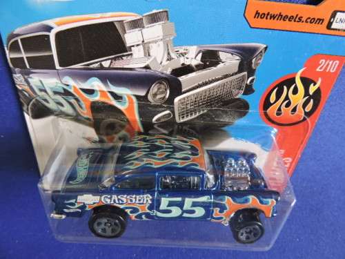 Hot Wheels 55 Chevy Chevrolet BEL AIR Gasser ( Blue orange flames #55 )  # BLOW OUT CHEVY SALE #