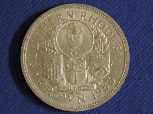 1953 Southern Rhodesia CROWN 5 Shilling Silver Coin Orignal bakerlite Case  # CRAZY BARGAIN COIN #..