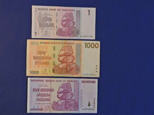 Bank note Zimbabwe X3 inc $500 000 000 Five Hundred Million dollar UNC AA note