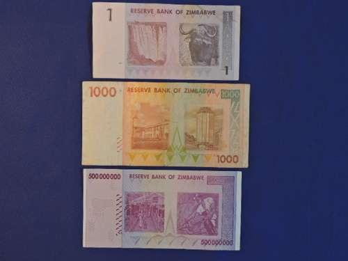 Bank note Zimbabwe X3 inc $500 000 000 Five Hundred Million dollar UNC AA note
