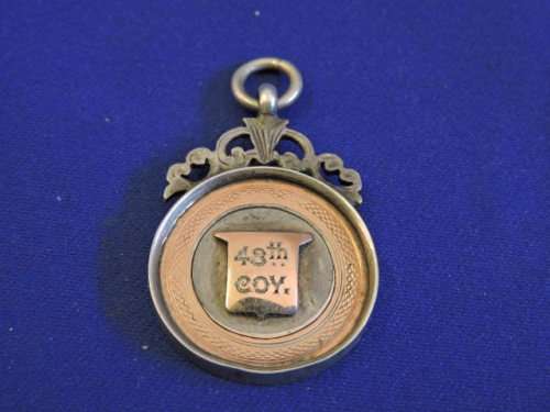 48th Company Sterling Silver and Gold MEDAL MEDALLION issued to PTE. R Simpson 1933. Military?