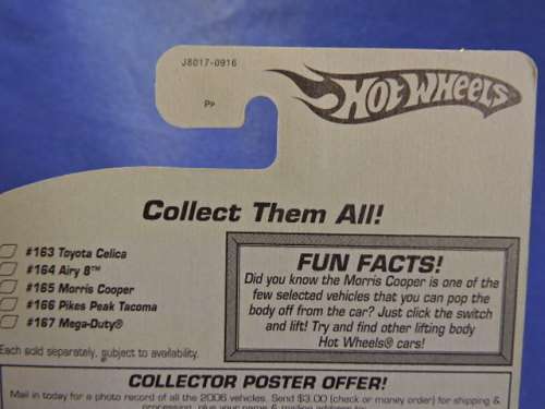 Hot Wheels MORRIS MINI COOPER ( HW Maroon ) Long Card # MINI MANIA #