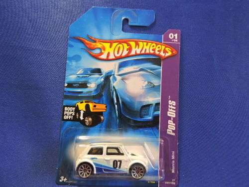 Hot Wheels MORRIS MINI ( White # 7 ) from the POP-OFFs range   Long Card   # MINI MANIA #