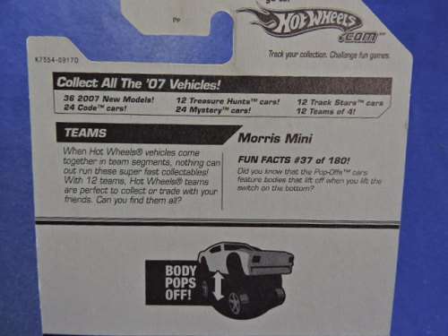 Hot Wheels MORRIS MINI ( White # 7 ) from the POP-OFFs range   Long Card   # MINI MANIA #