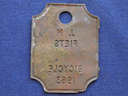 Brass Bicycle License JM Fiets 1963    D49