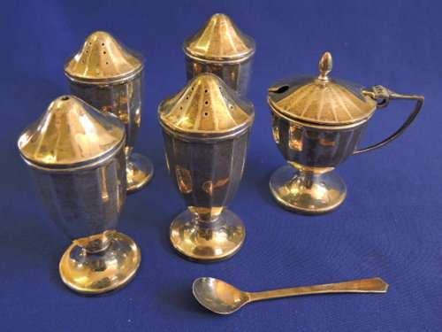 Hallmarked Sterling Silver Boxed 6 Piece Cruet Set BIRMINGHAM 1935